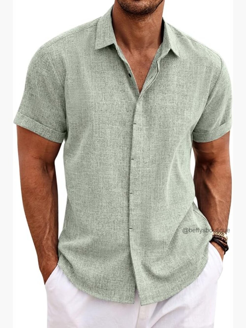 Men's Linen Button Down Shirt Short Sleeve Casual Summer Beach Wedding